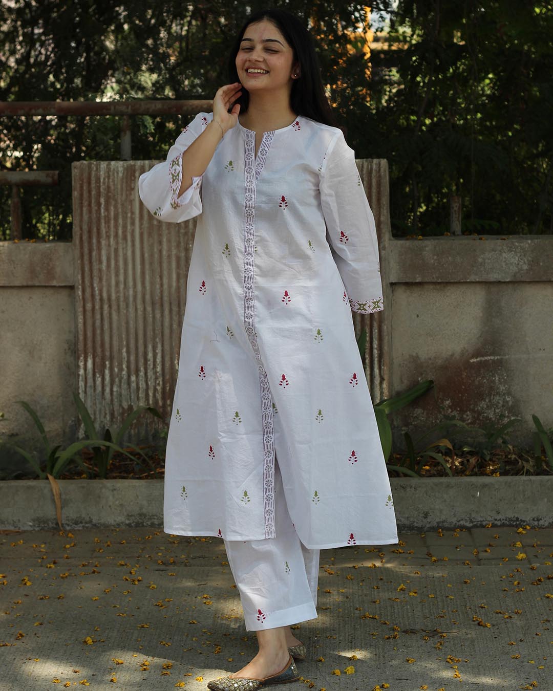 Maroon meadow kurta set in pure cotton - Set of 2