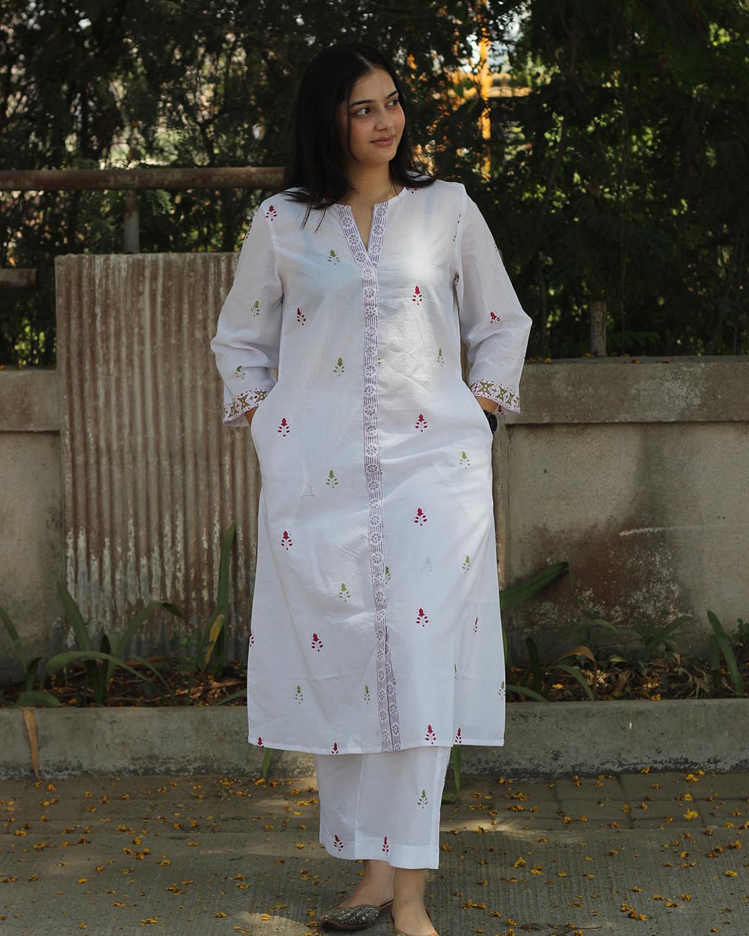 Maroon meadow kurta set in pure cotton - Set of 2