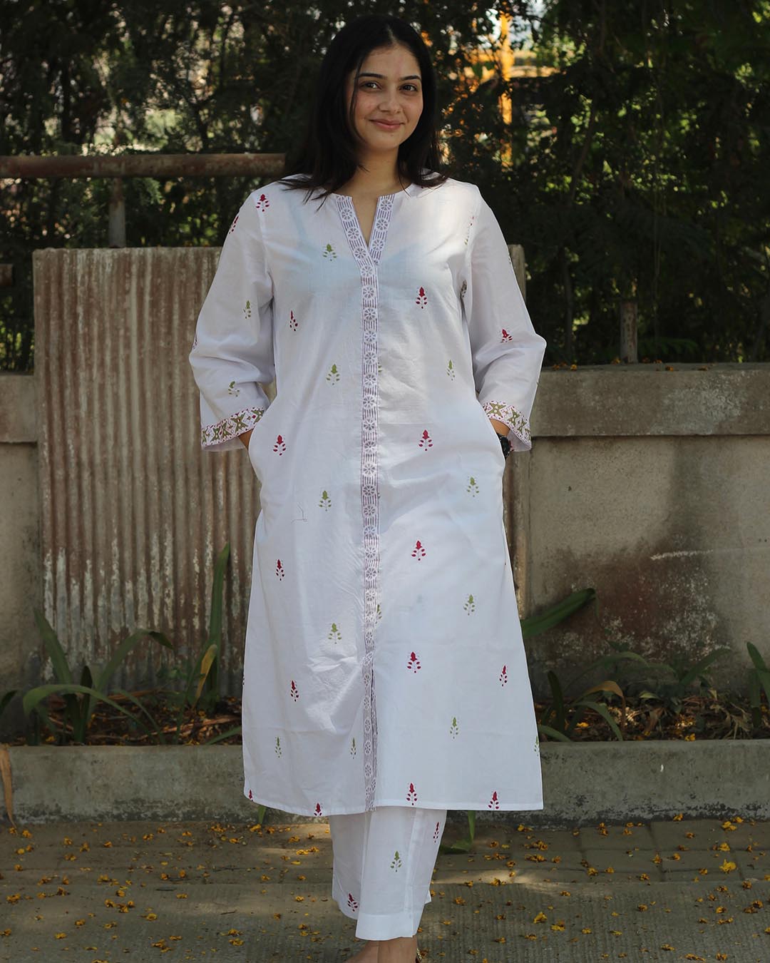 Maroon meadow kurta set in pure cotton - Set of 2