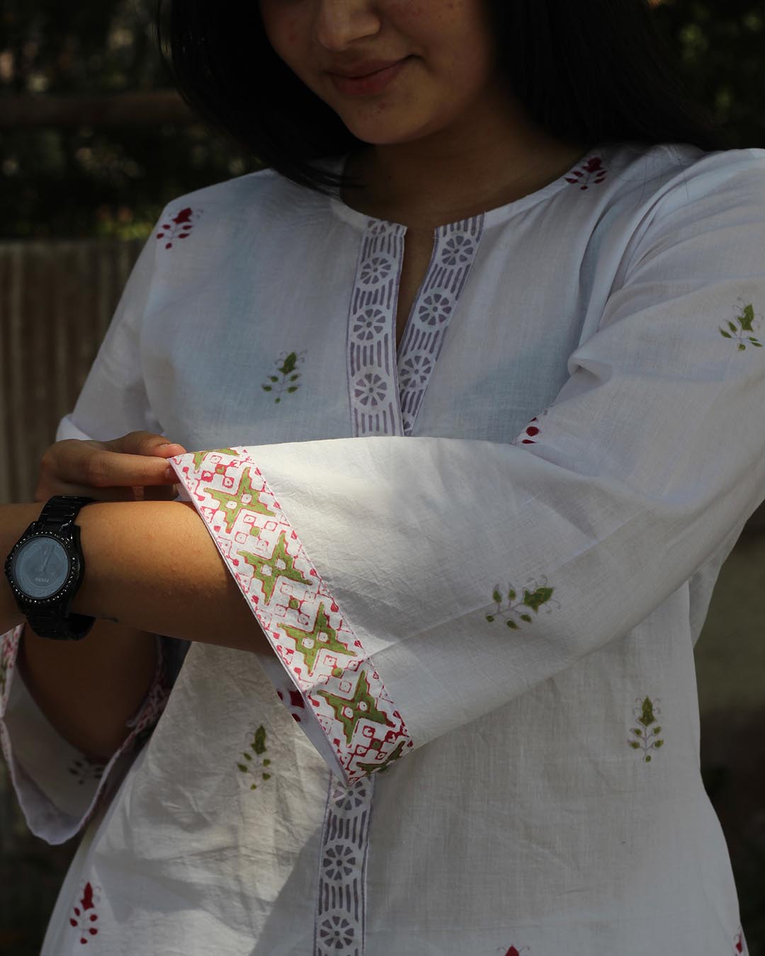 Maroon meadow kurta set in pure cotton - Set of 2