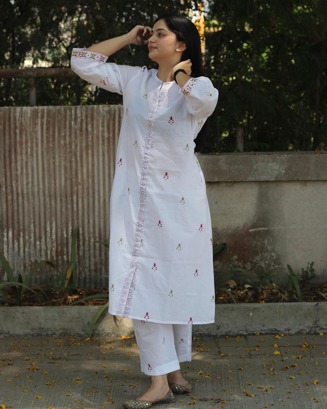 Maroon meadow kurta set in pure cotton - Set of 2