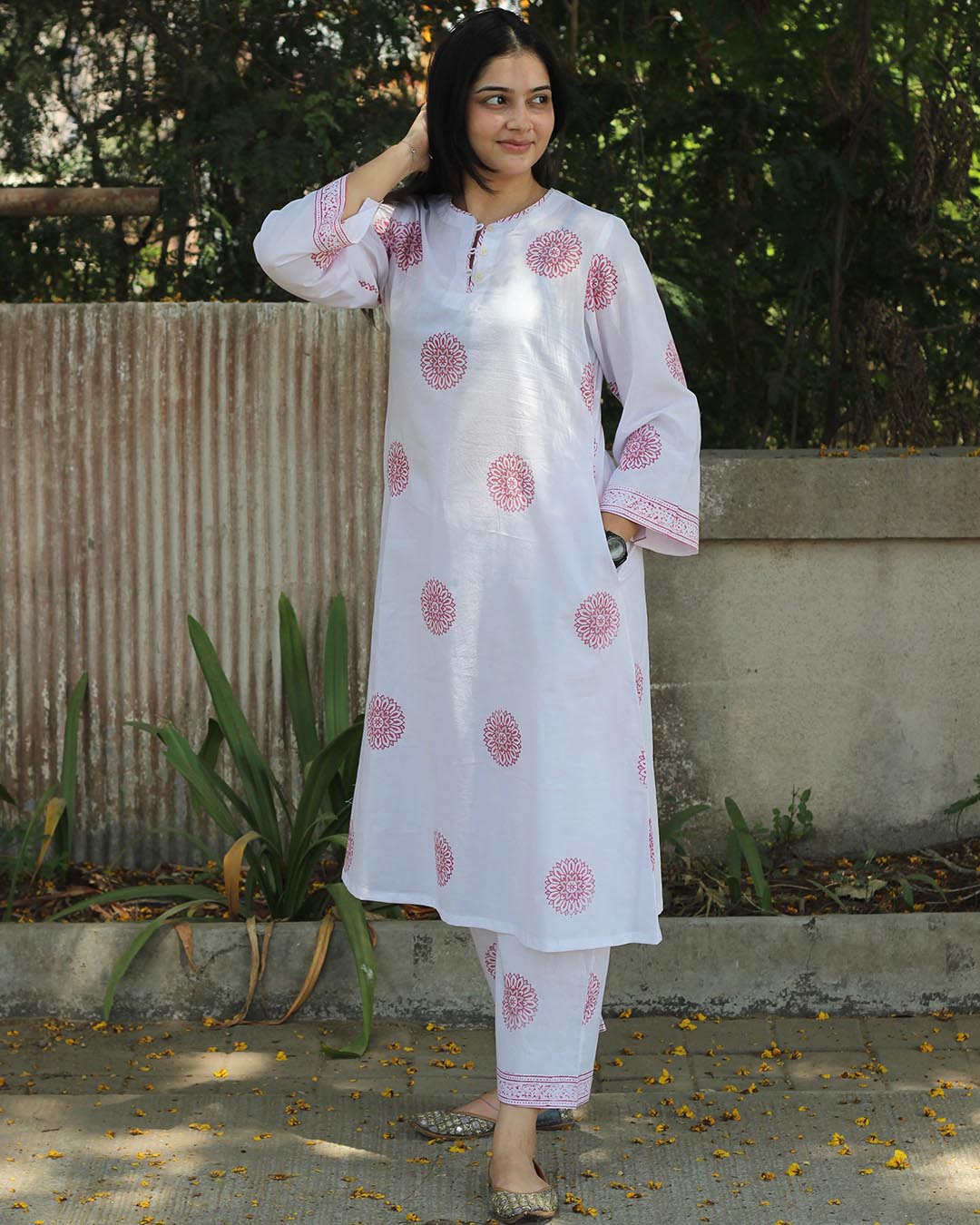 Blush Grey Handblock kurta set- Set of