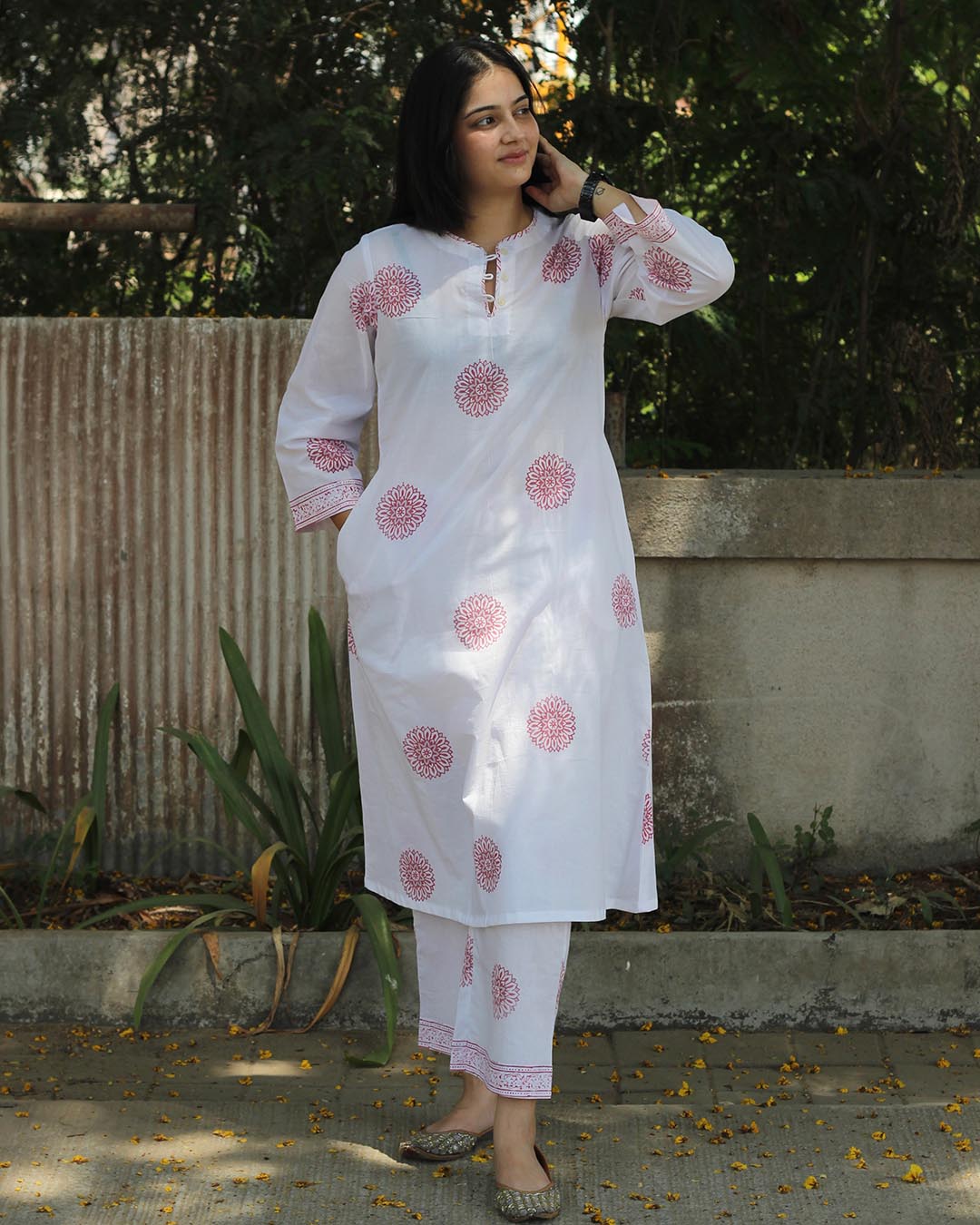 Blush Grey Handblock kurta set- Set of