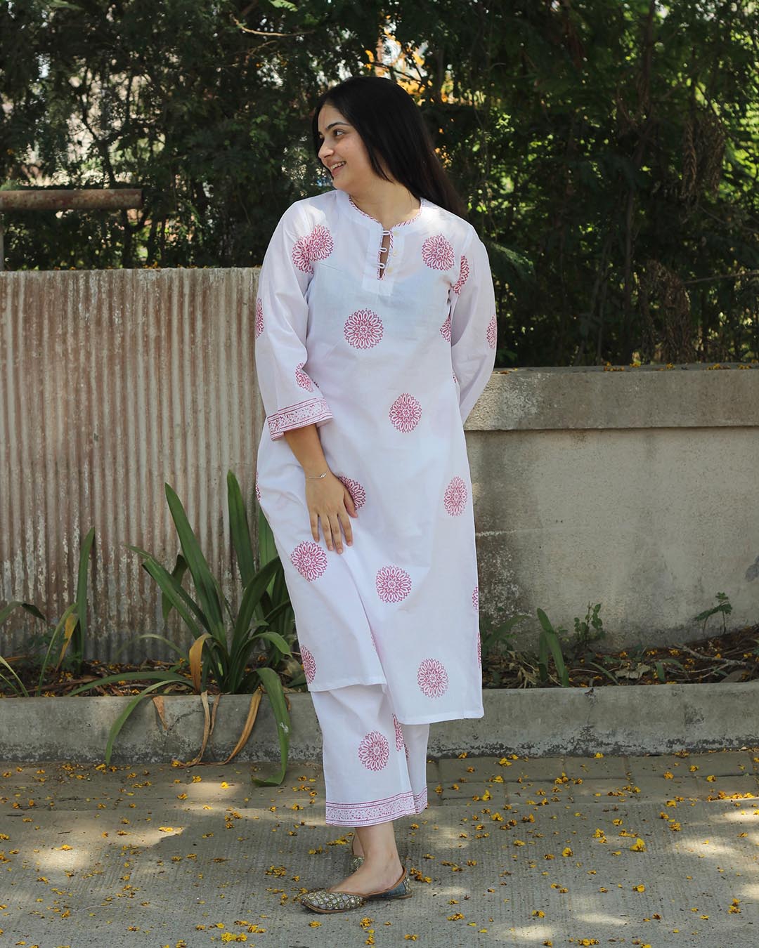 Blush Grey Handblock kurta set- Set of