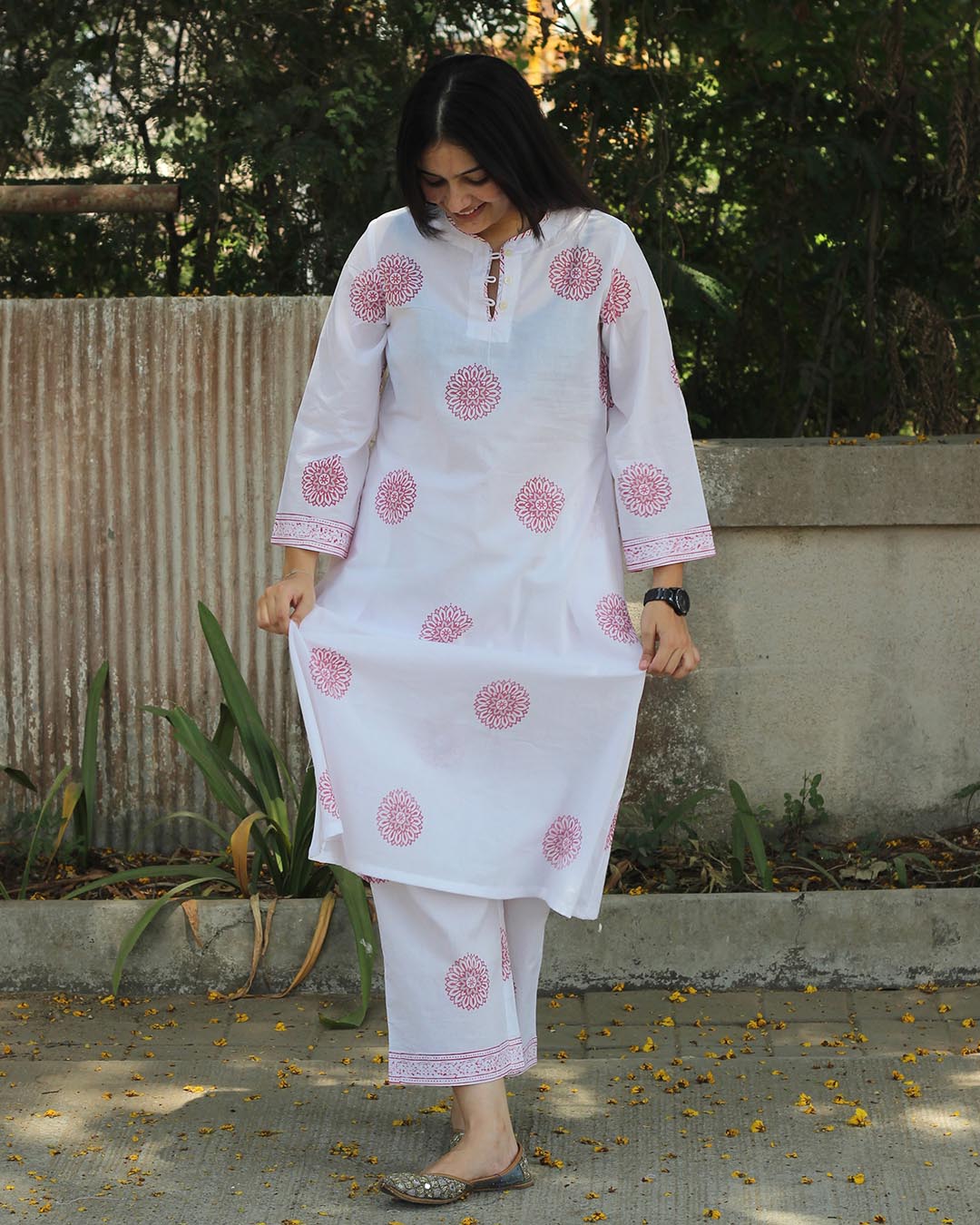 Blush Grey Handblock kurta set- Set of