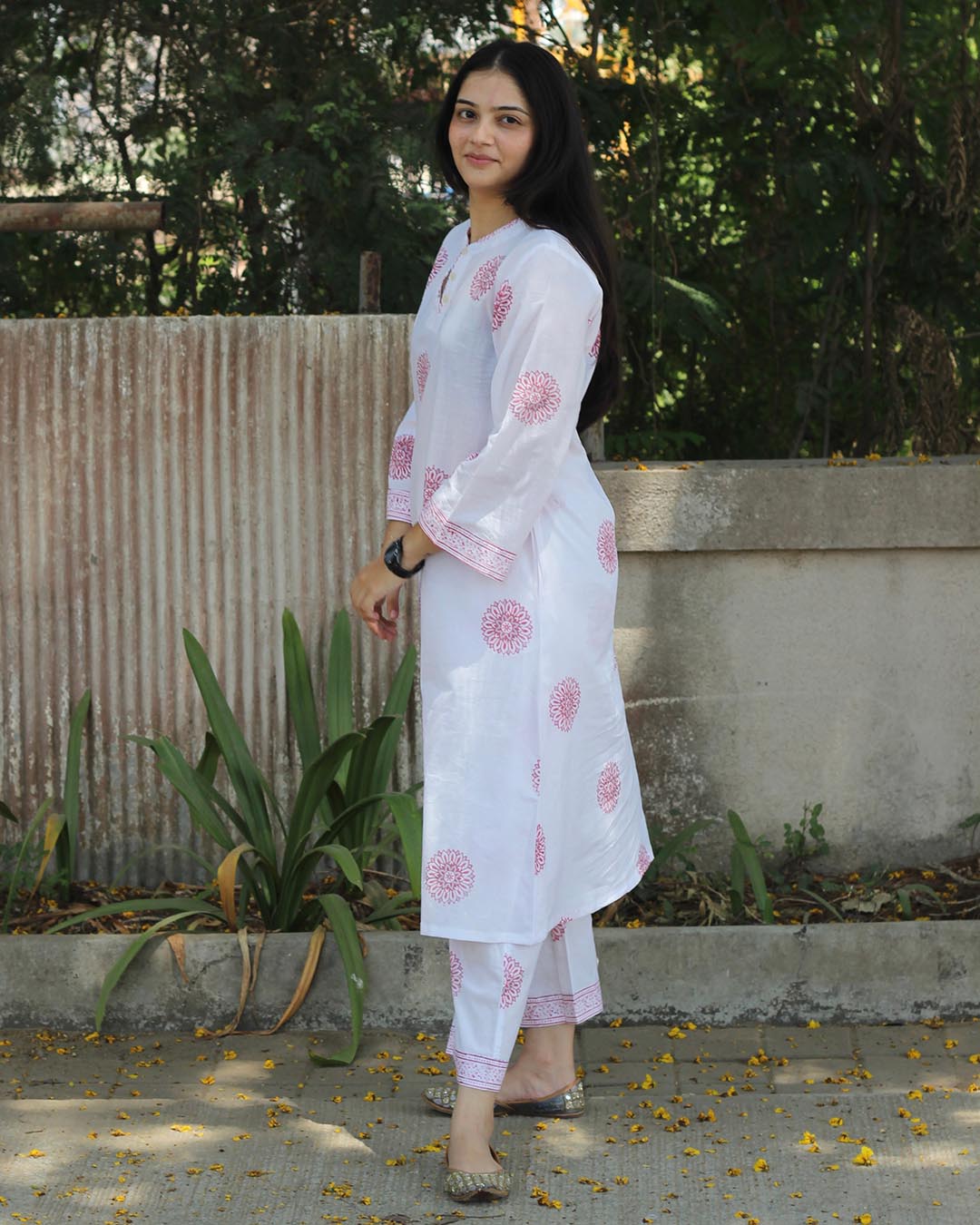 Blush Grey Handblock kurta set- Set of