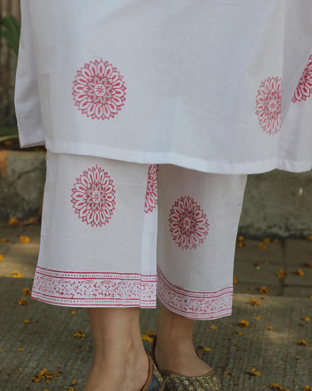 Blush Grey Handblock kurta set- Set of