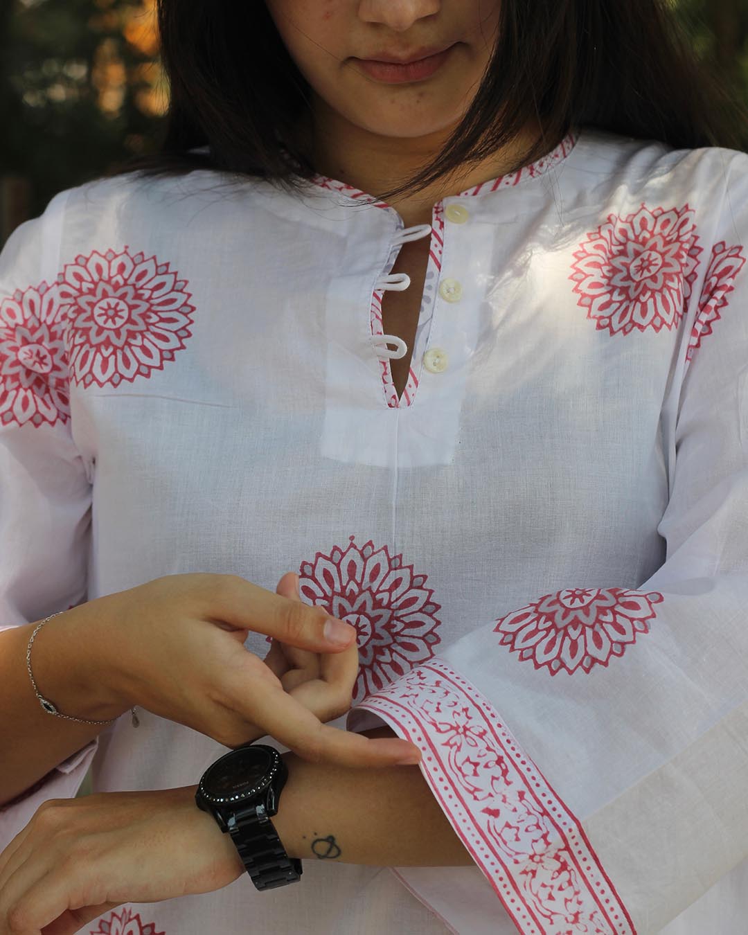 Blush Grey Handblock kurta set- Set of