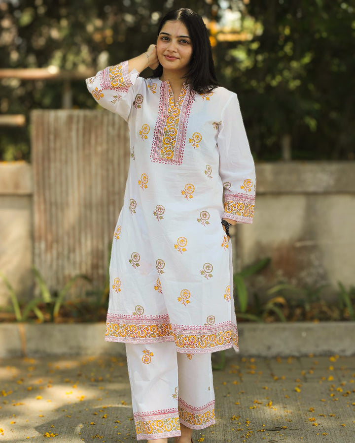Summer Hue Handblock pure cotton kurta set- Set of 2