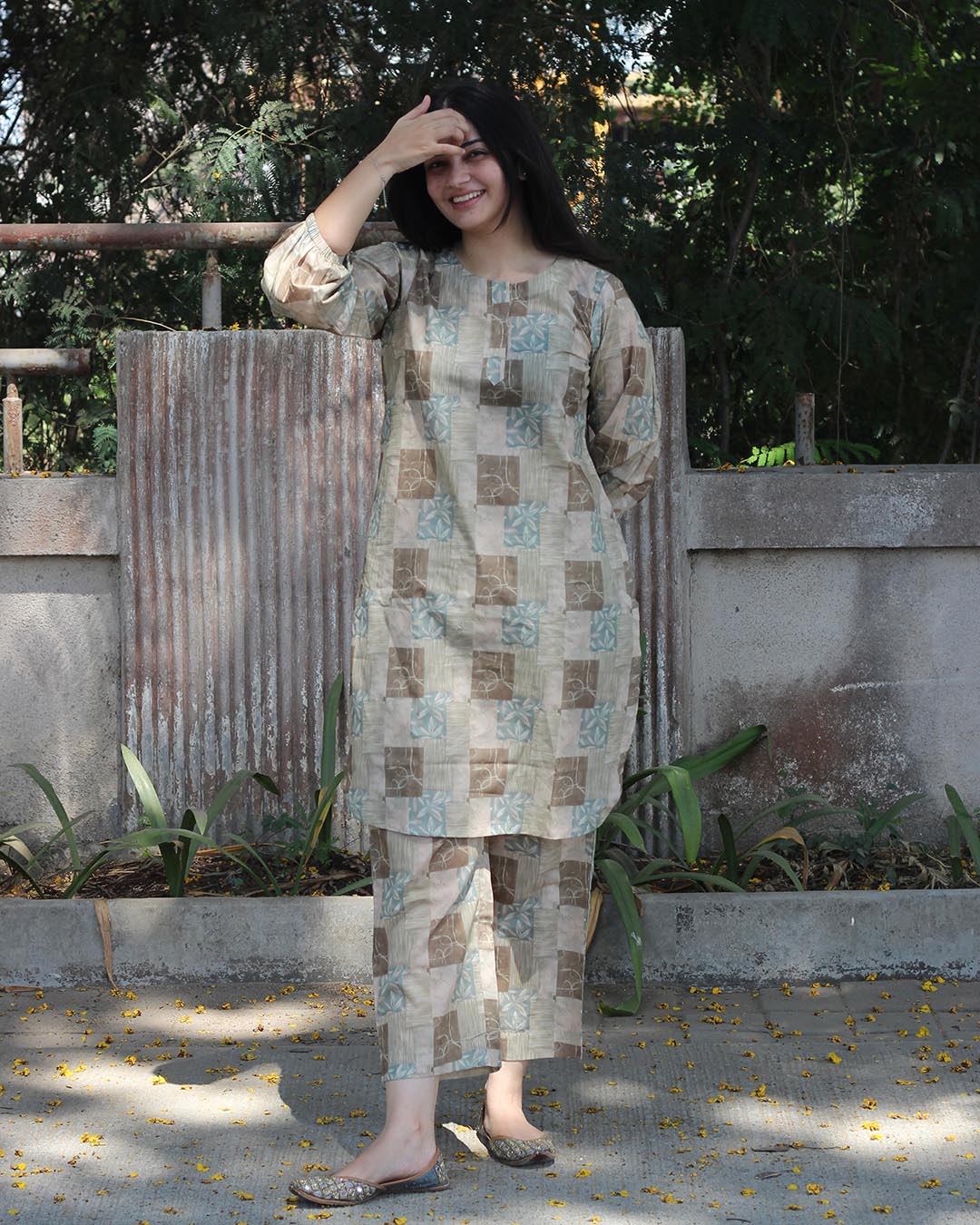 Earthy Contrast pure cotton Kurta set - Set of