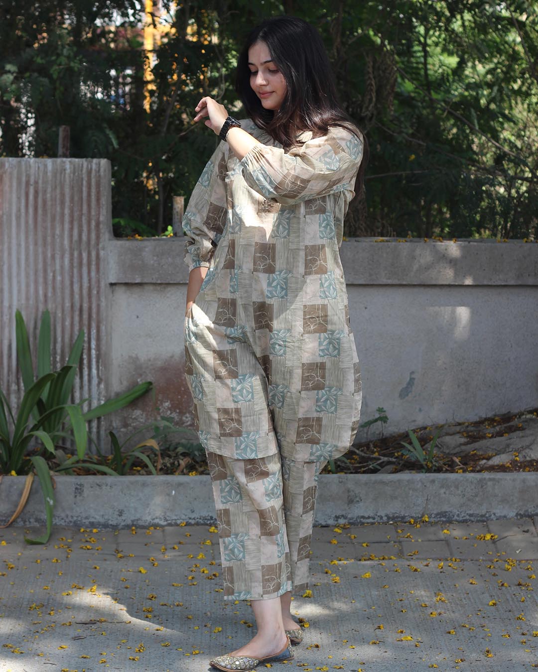 Earthy Contrast pure cotton Kurta set - Set of