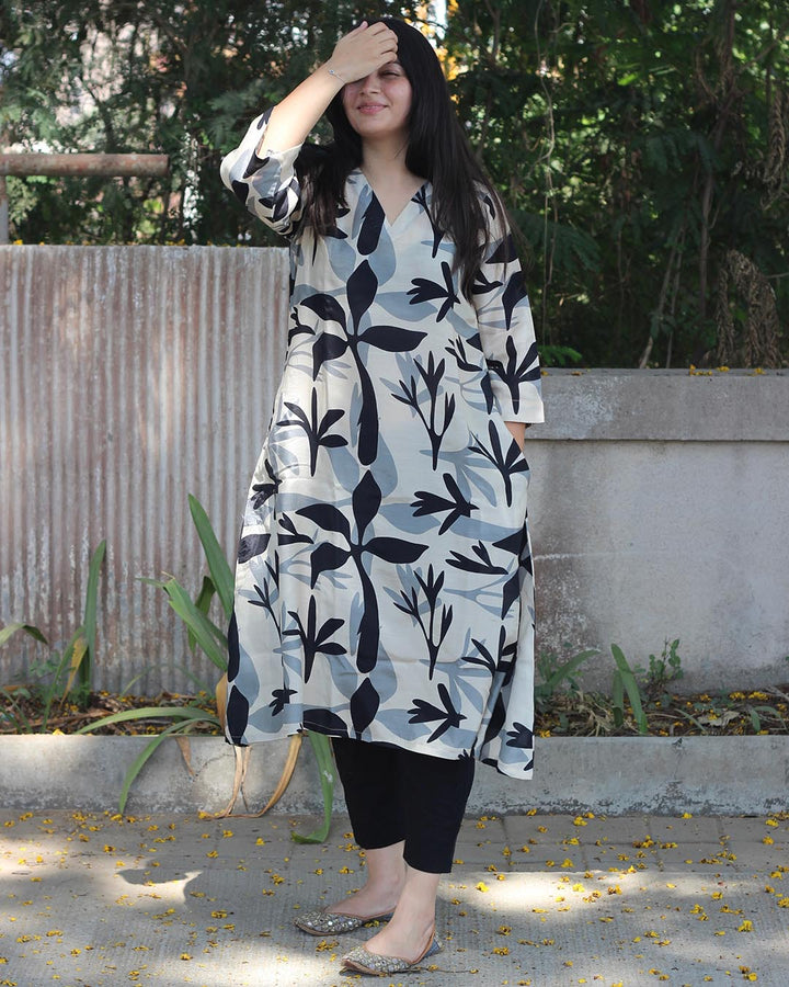 Midnight blossom Cotton Silk Kurta with Cotton Lining