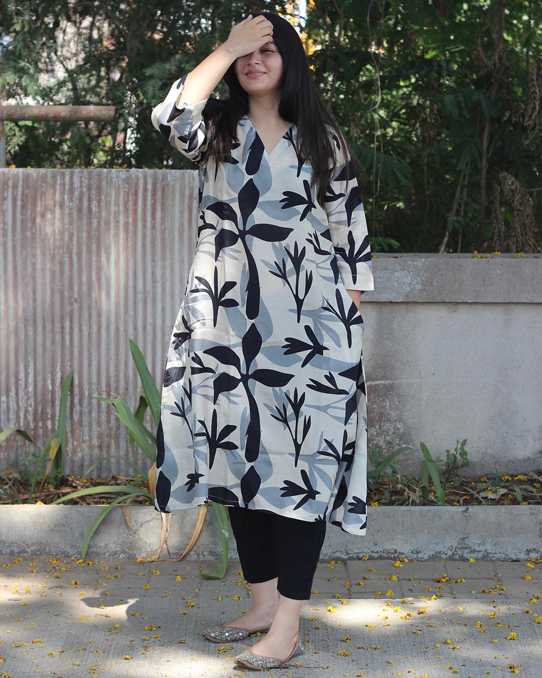 Midnight blossom Cotton Silk Kurta