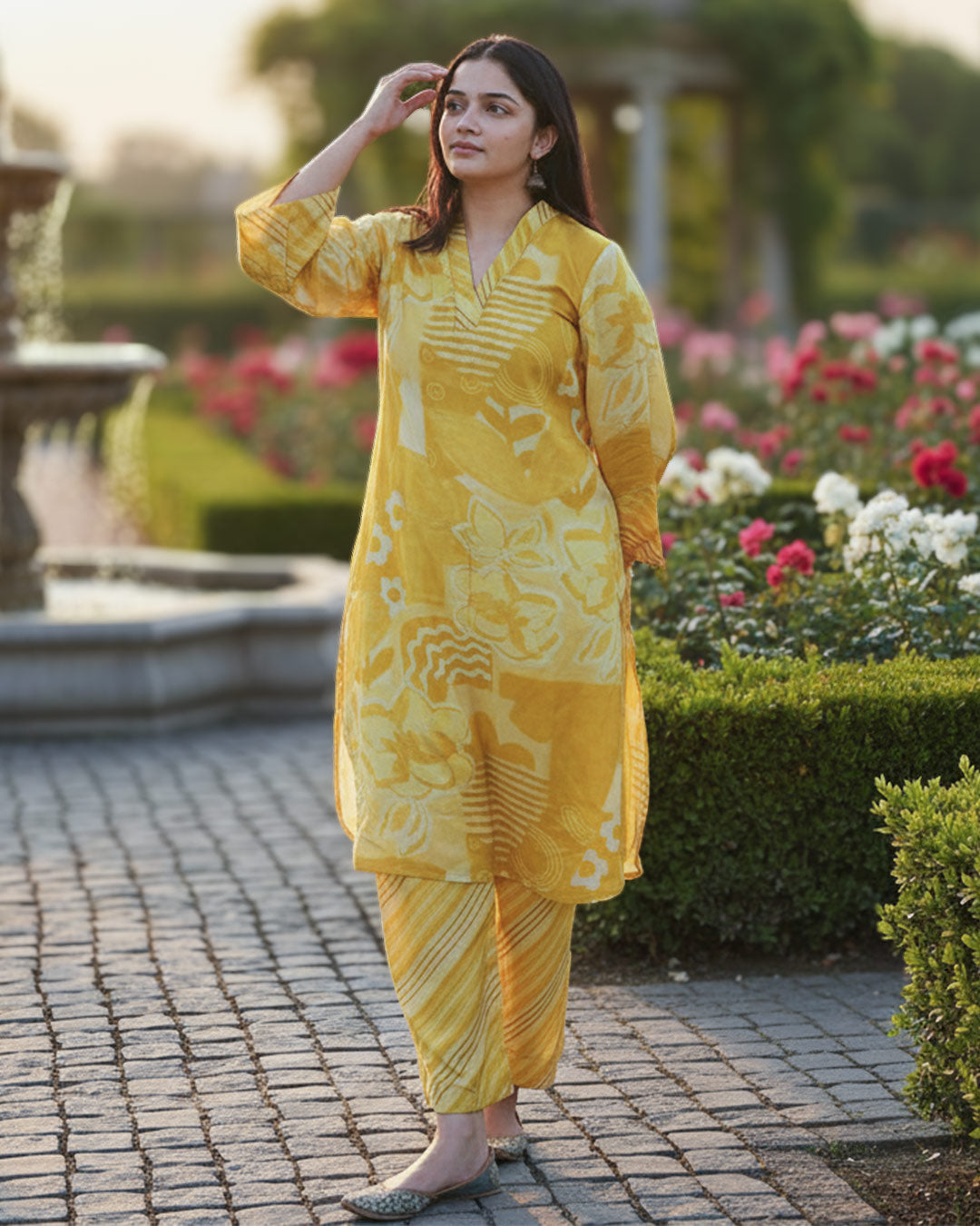Marigold pure cotton silk kurta set