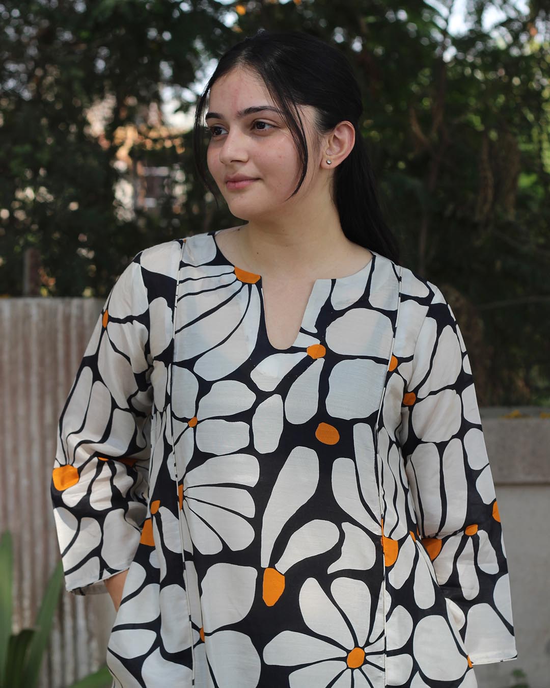 Kiara Floral Printed Cotton Silk Kurta with Cotton Lining