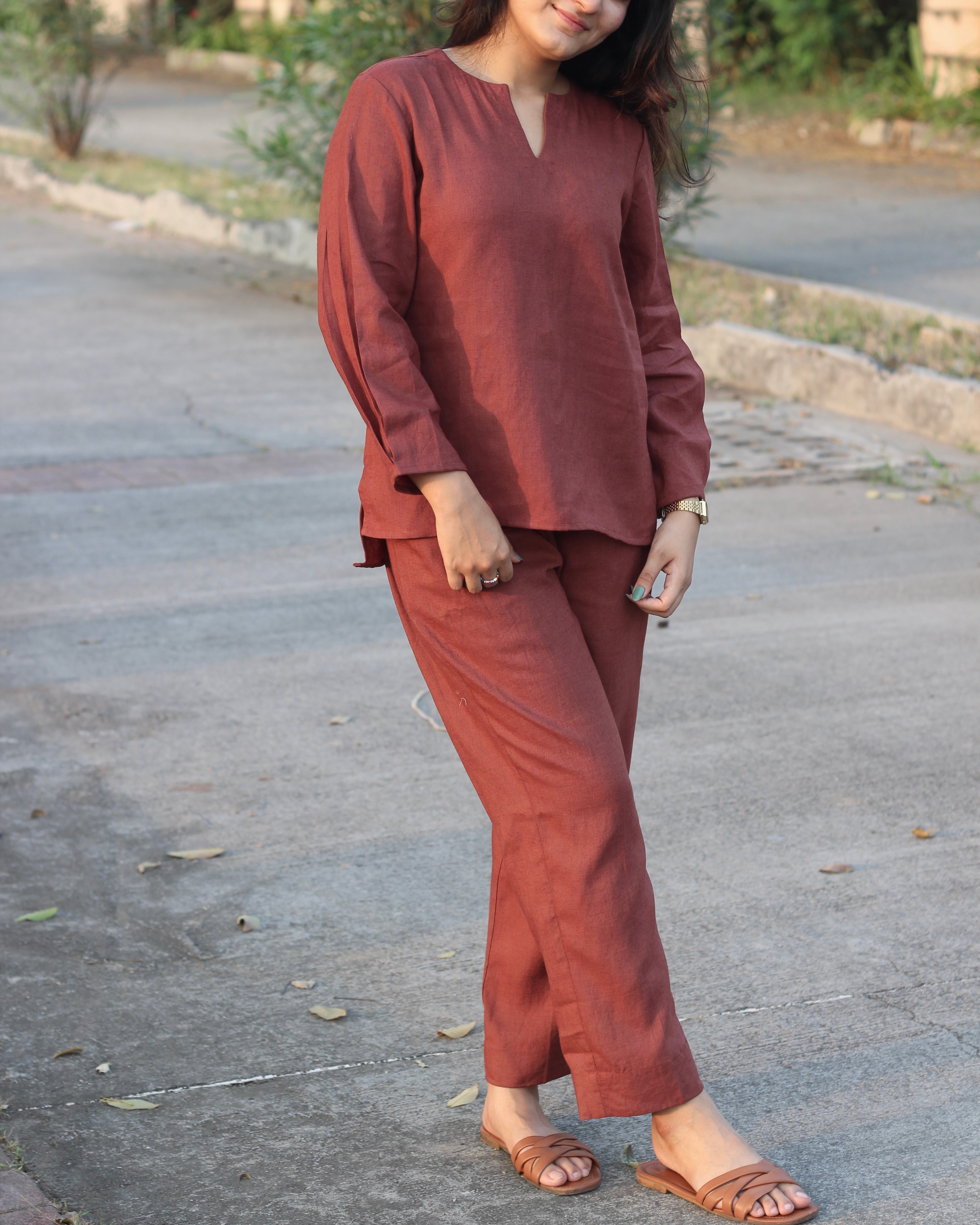 Best seller Pure linen co-ord set in coffee shade