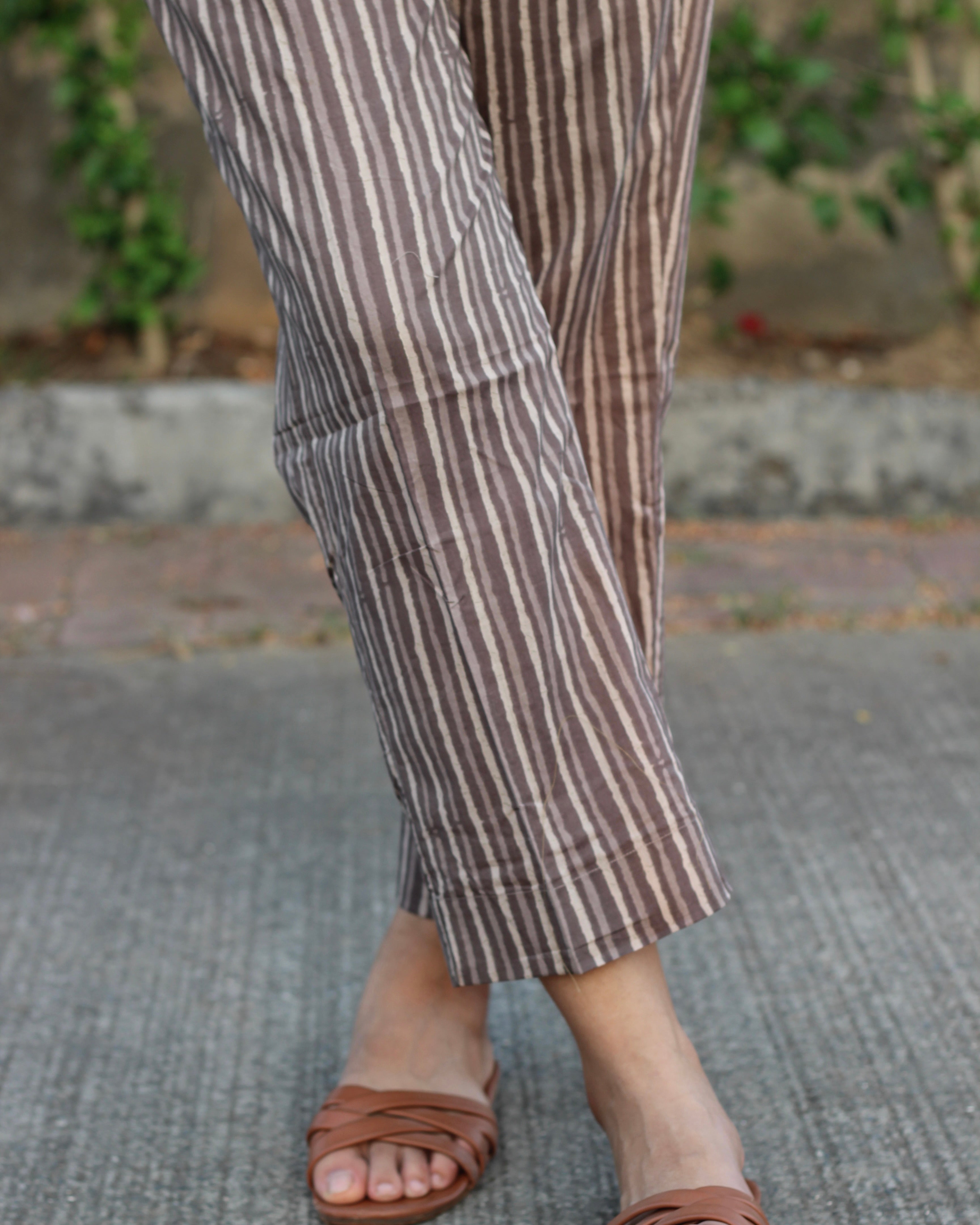 Pure cotton brown stripes pants