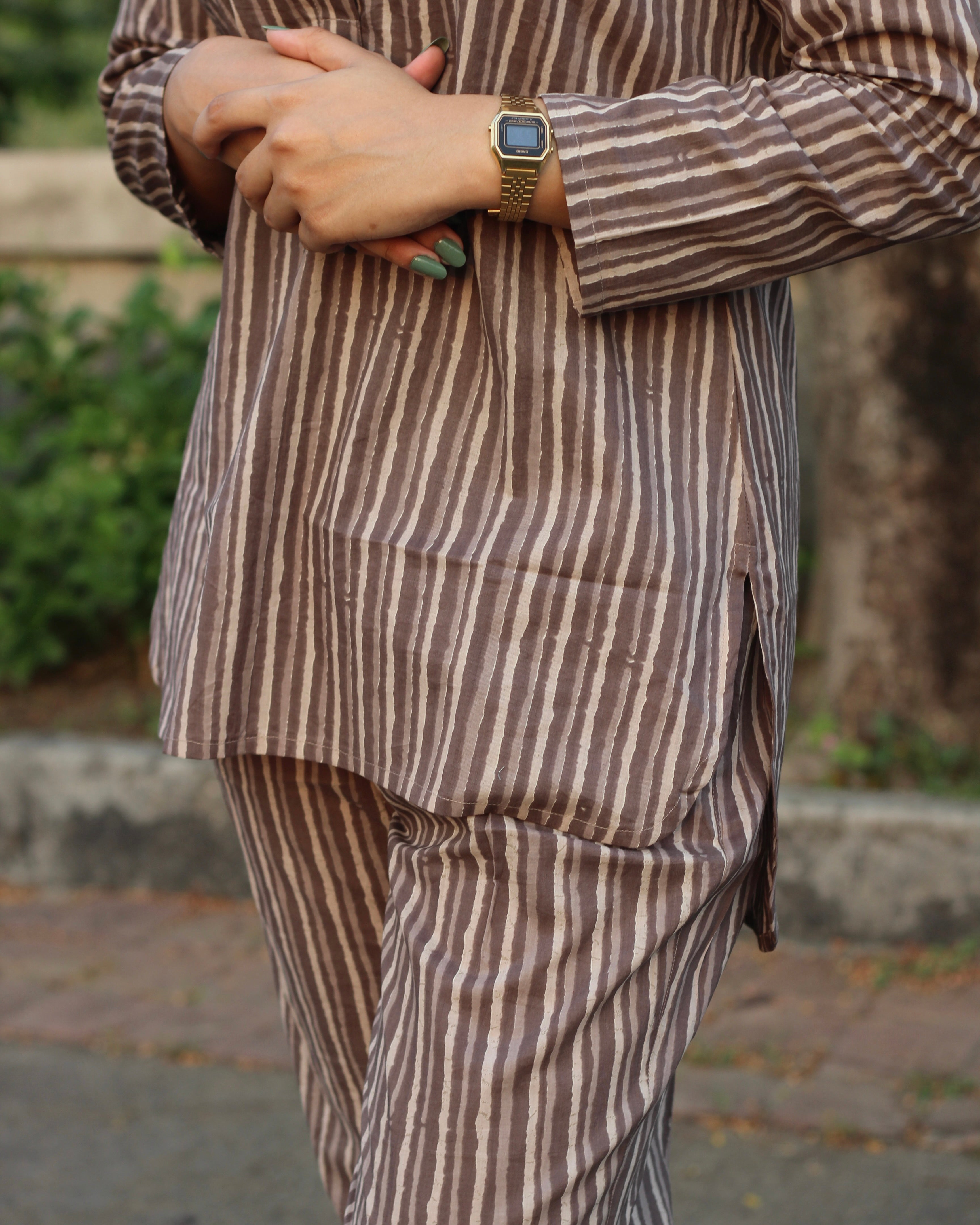 Stripe co-ord in Brown shade