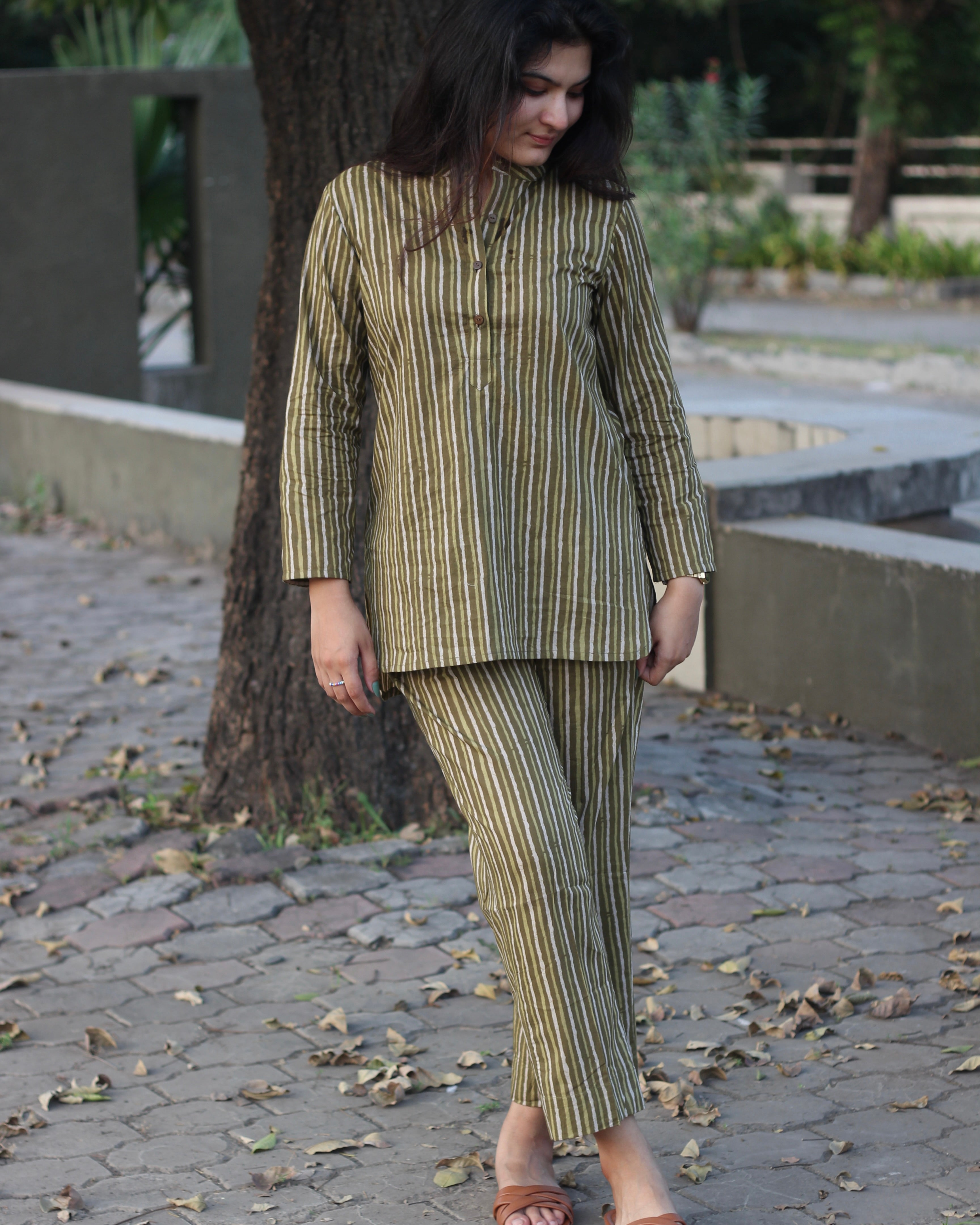 Green contrast stripes co-ord