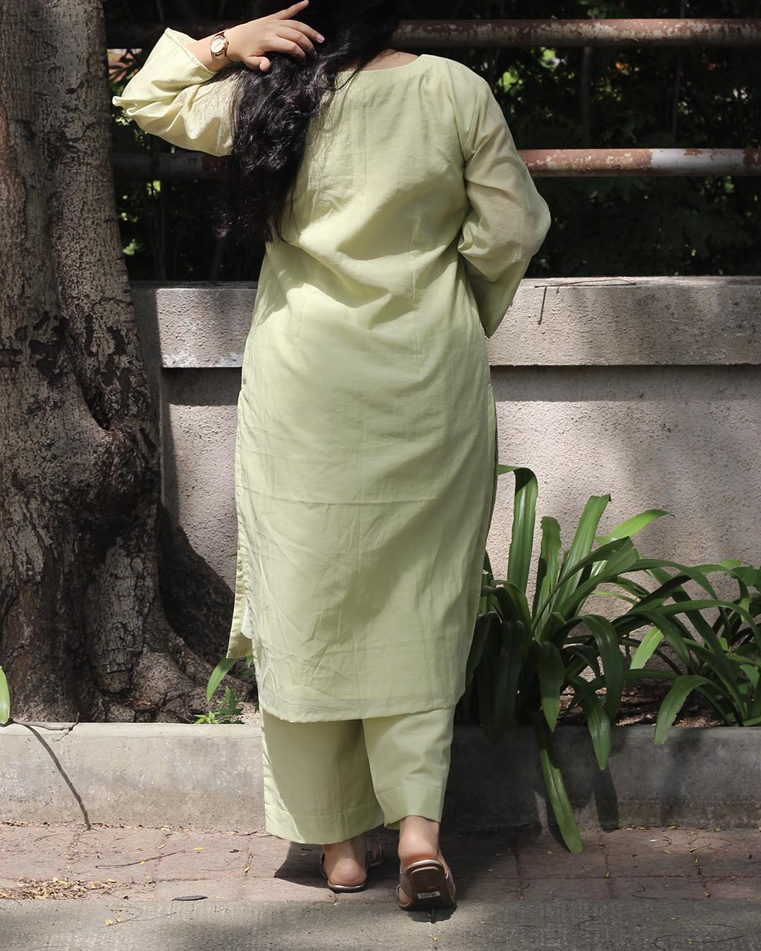 Mul Chanderi Pastel Lime Kurta Set - Set of 2