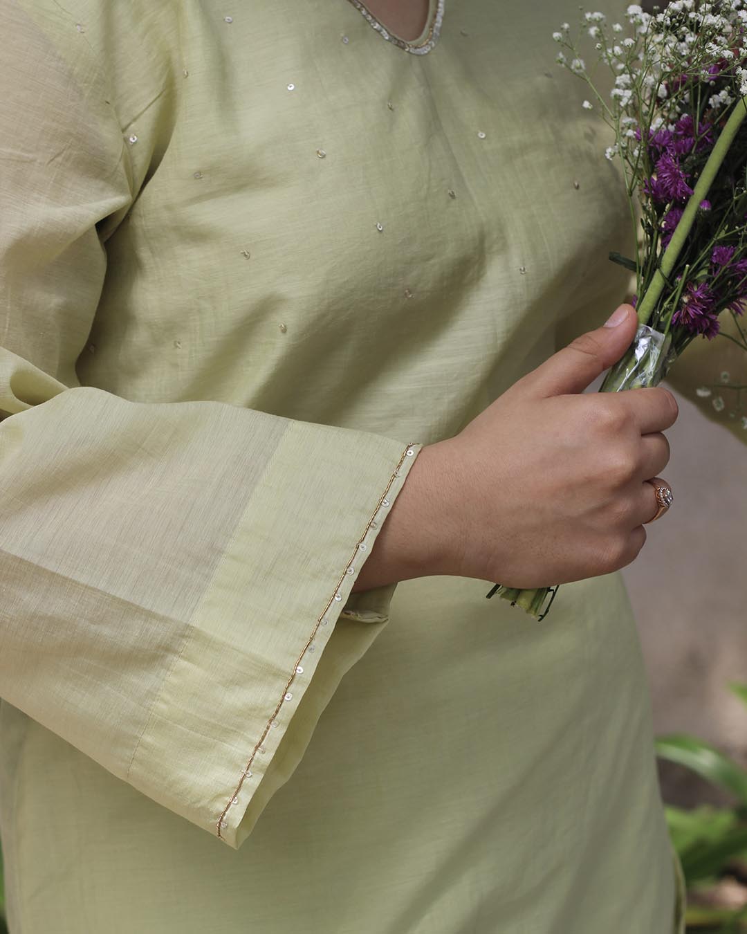 Mul Chanderi Pastel Lime Kurta Set - Set of 2