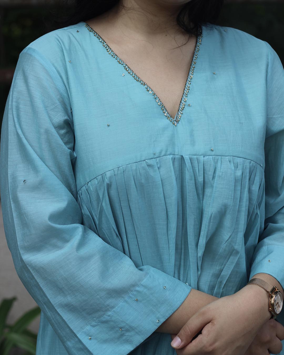 Mul Chanderi Turquoise Blue Kurta Set- Set of 2