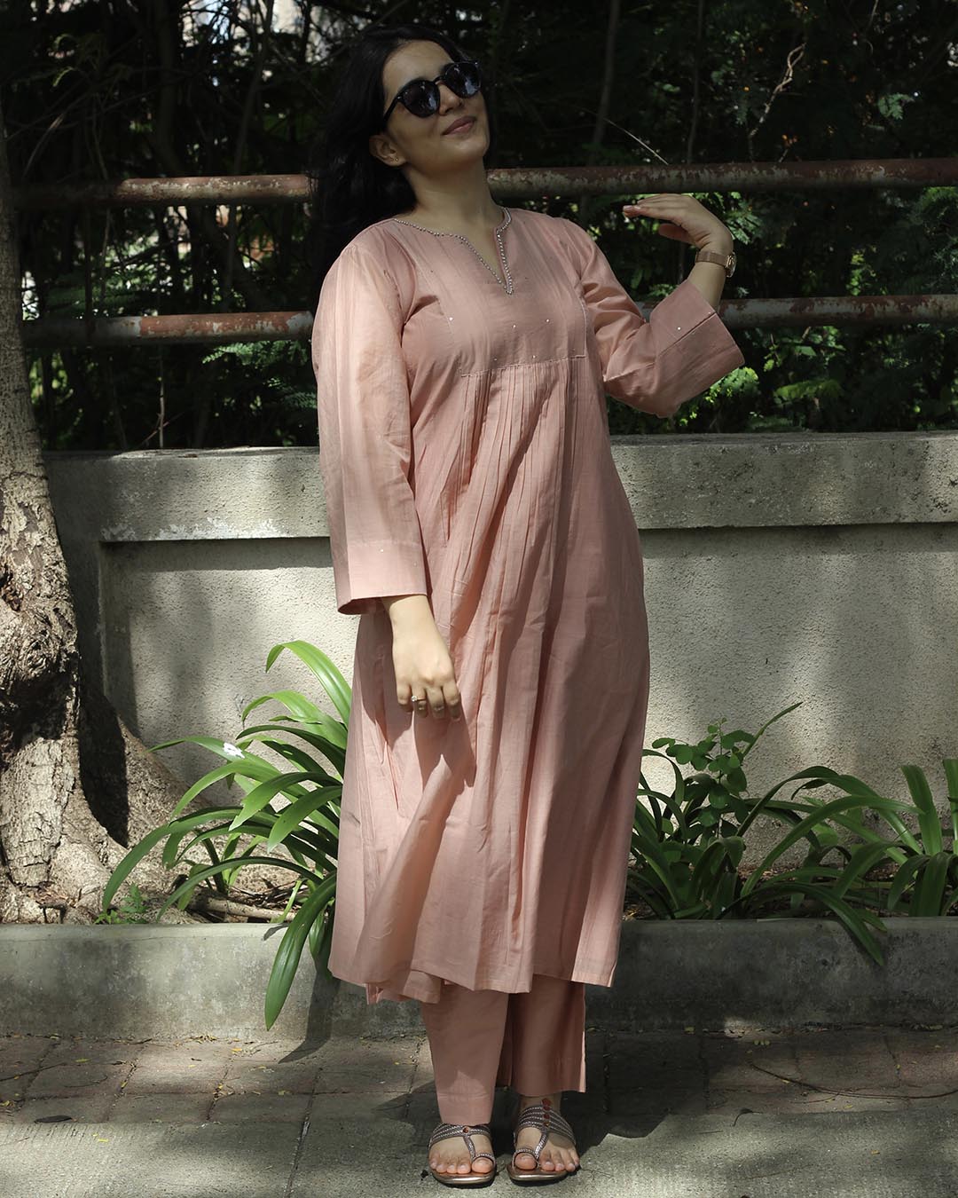 Mul Chanderi Pastel Pink Kurta Set- Set of 2