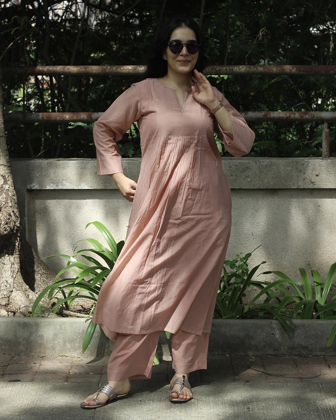 Mul Chanderi Pastel Pink Kurta Set- Set of 2