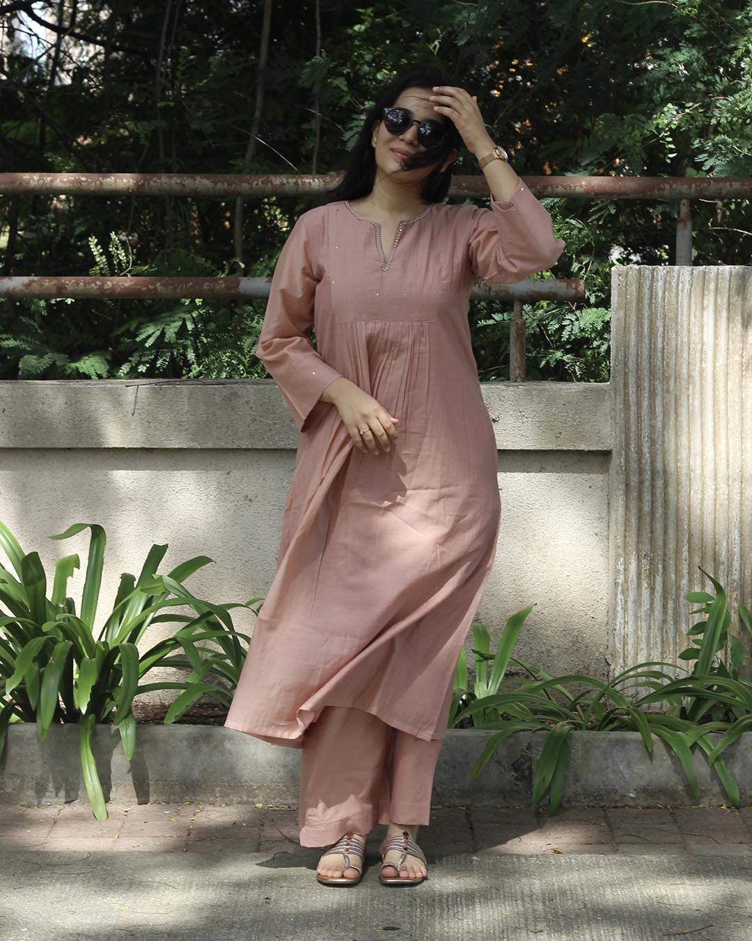 Mul Chanderi Pastel Pink Kurta Set- Set of 2