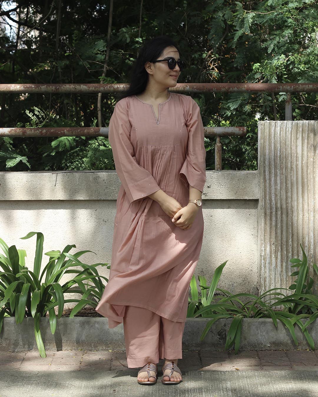 Mul Chanderi Pastel Pink Kurta Set- Set of 2