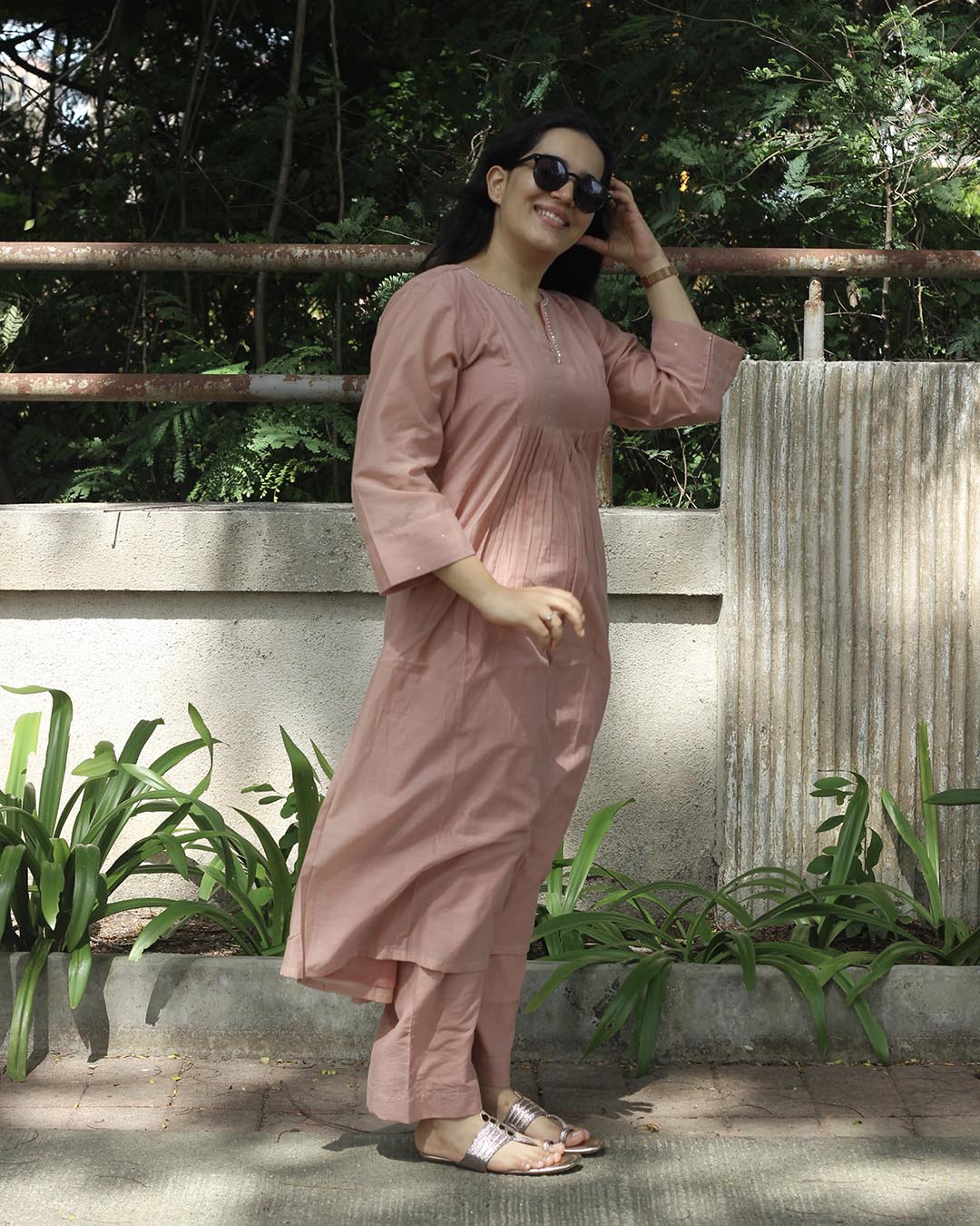 Mul Chanderi Pastel Pink Kurta Set- Set of 2