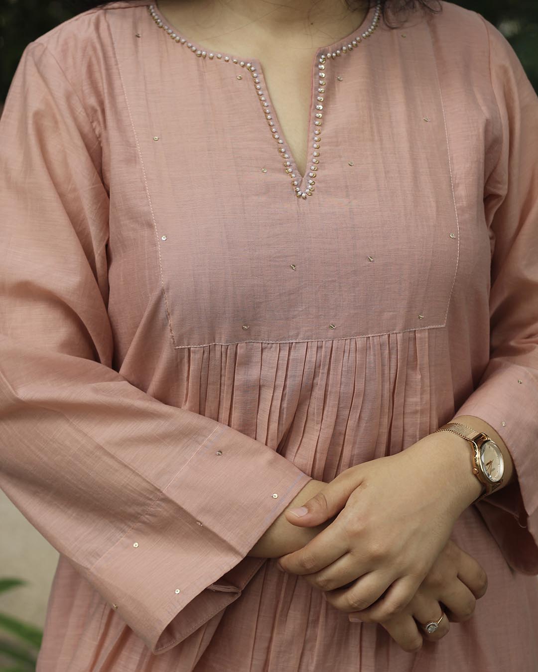 Mul Chanderi Pastel Pink Kurta Set- Set of 2