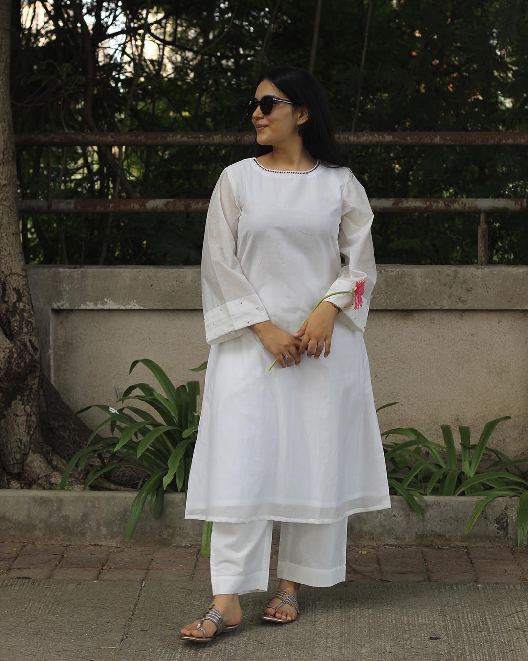 Mul Chanderi White Kurta Set- Set of 2