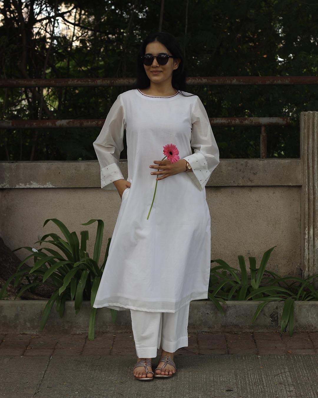 Mul Chanderi White Kurta Set- Set of 2