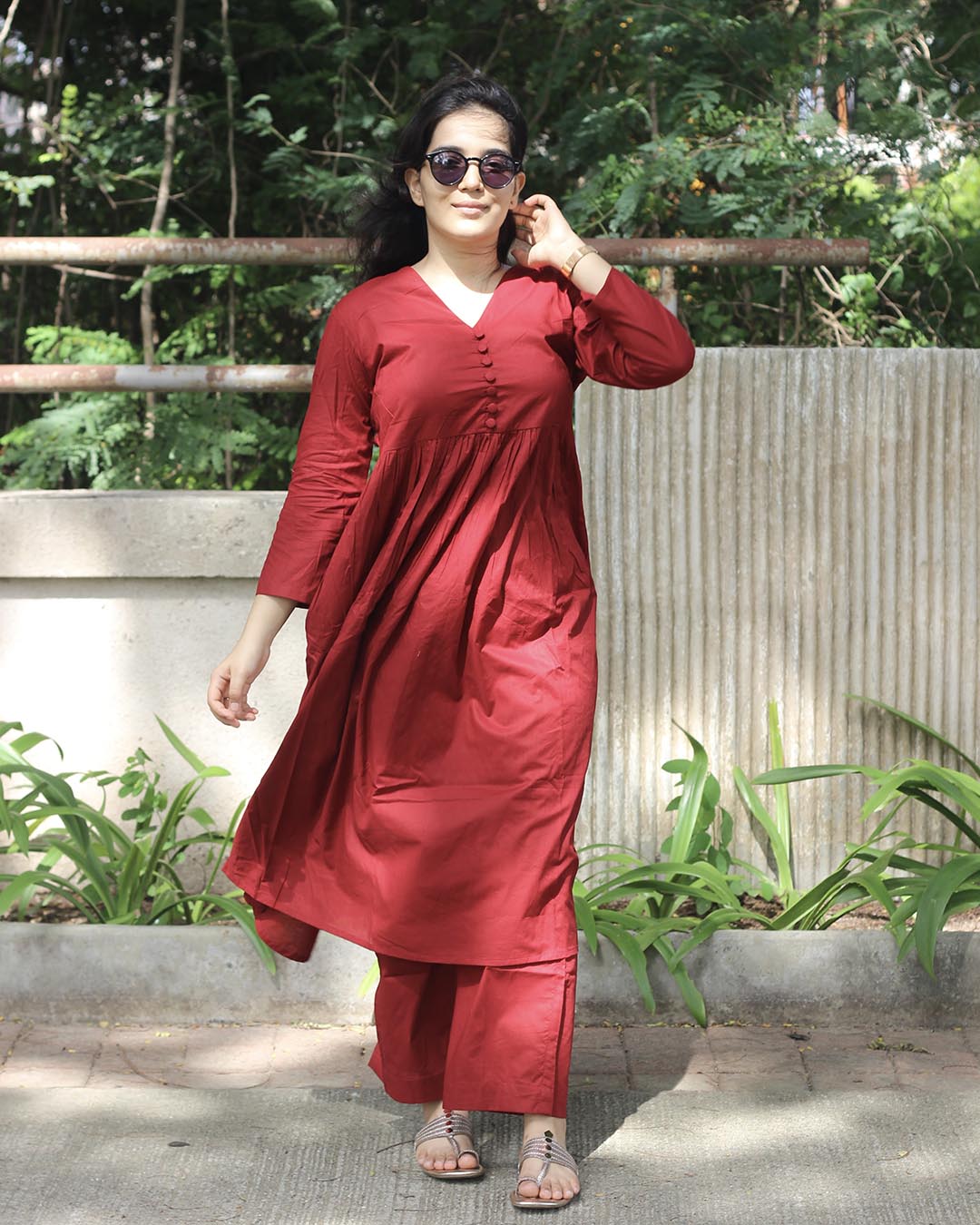 Bright Red Pure cotton Kurta Set - Set of 2