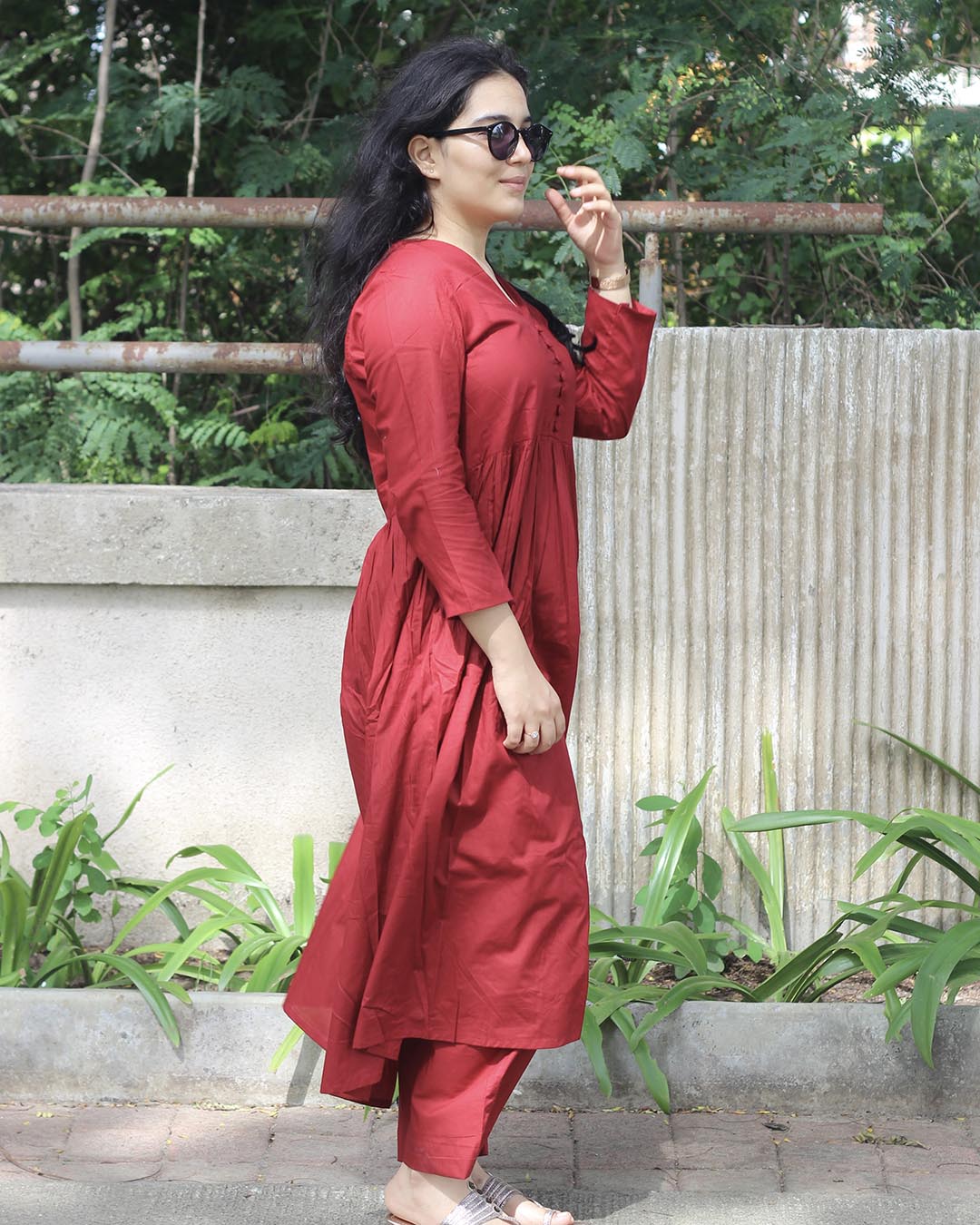 Bright Red Pure cotton Kurta Set - Set of 2