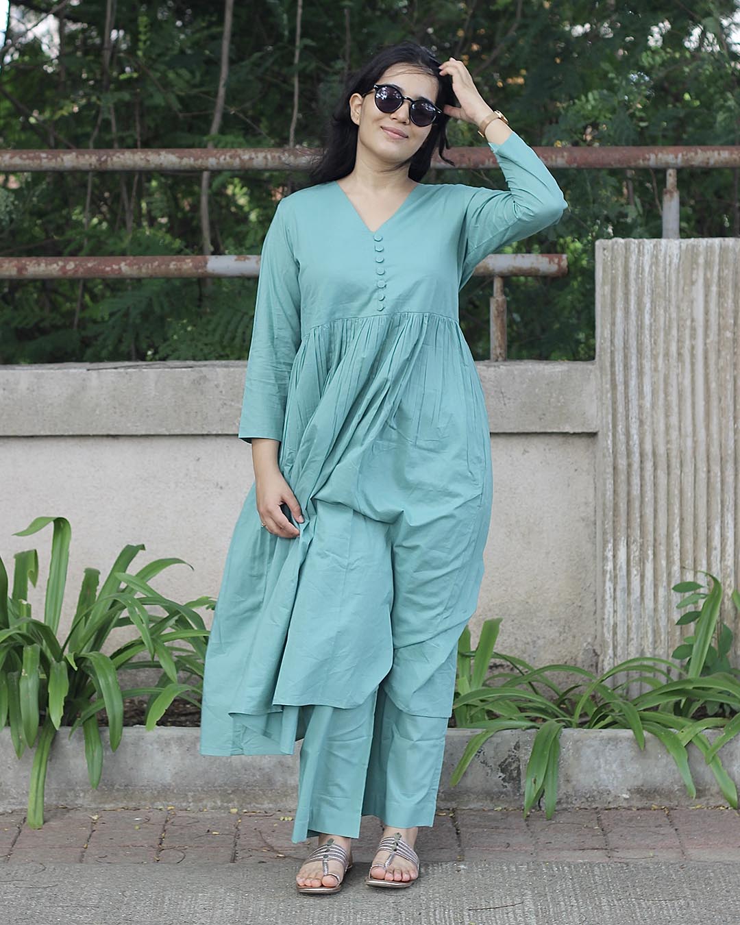 Turquoise Blue Pure cotton Kurta Set - Set of 2