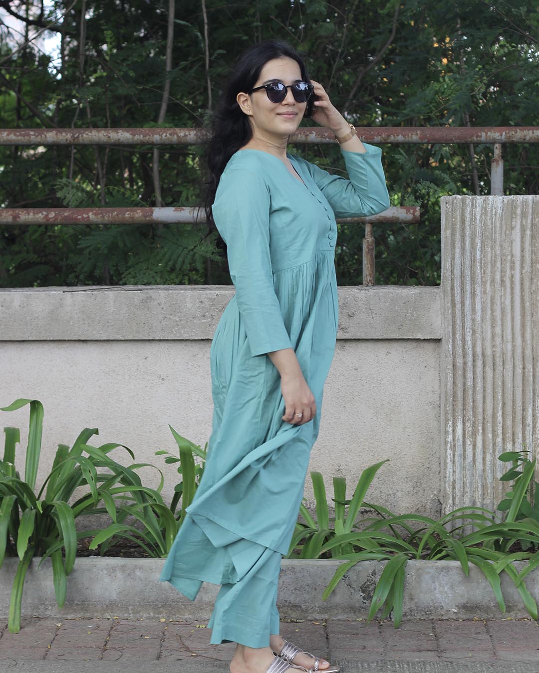 Turquoise Blue Pure cotton Kurta Set - Set of 2