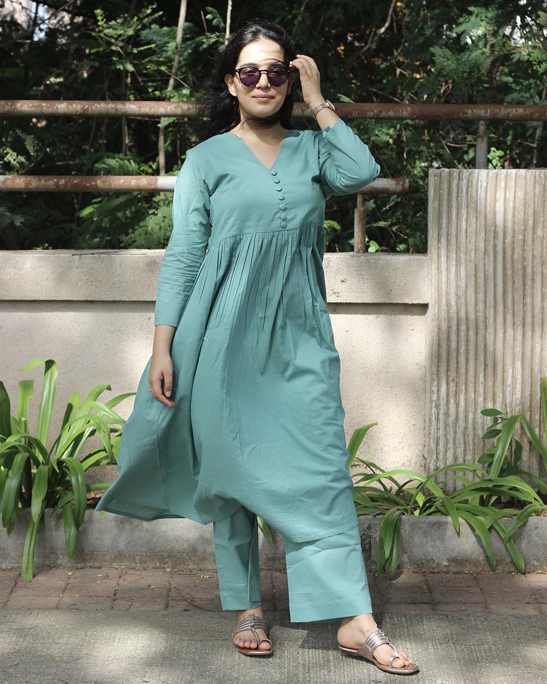 Turquoise Blue Pure cotton Kurta Set - Set of 2