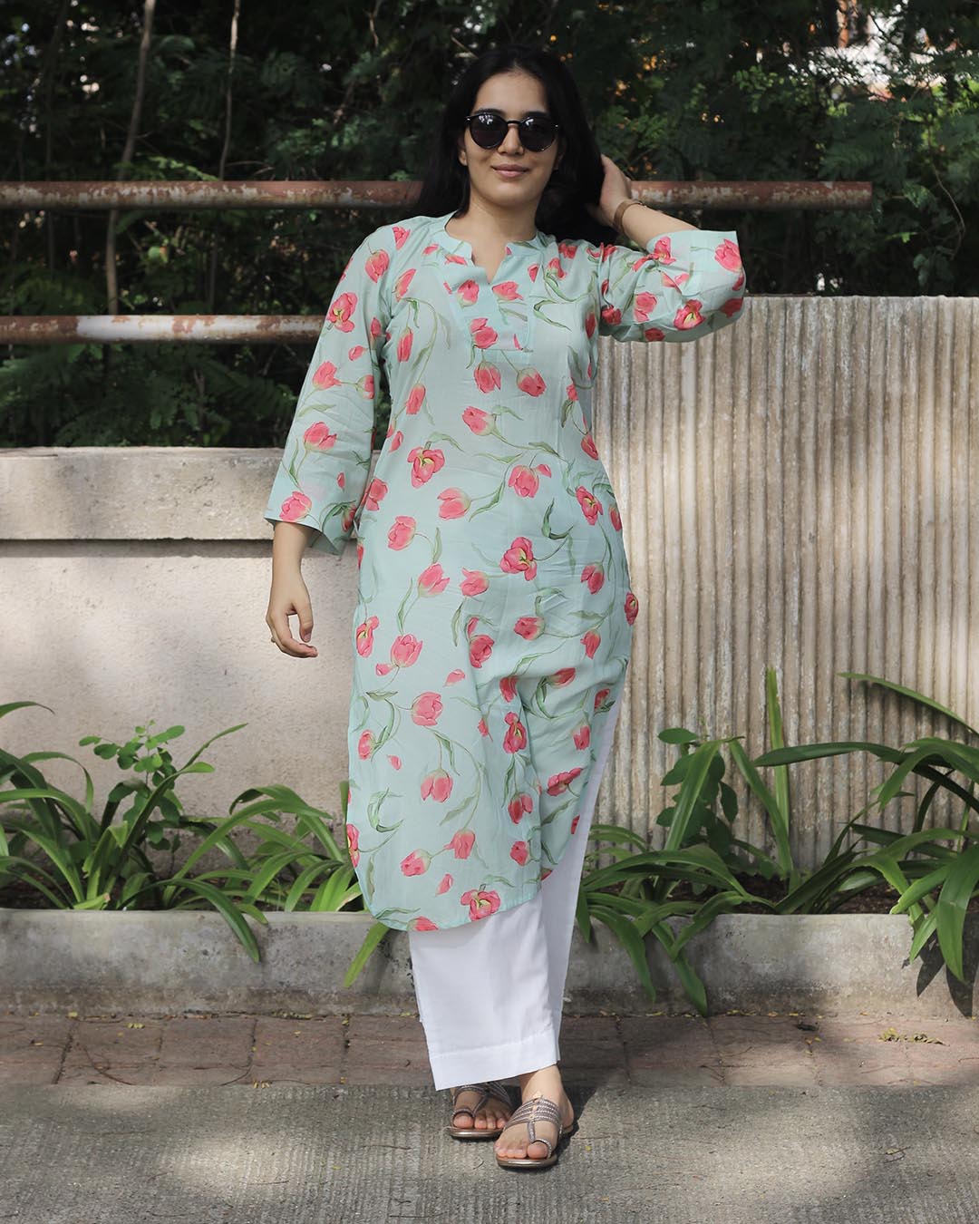 Sky blue floral Workwear Kurta