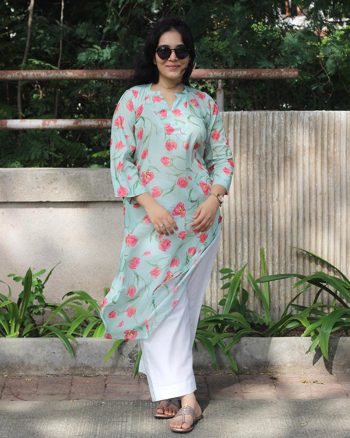 Sky blue floral Workwear Kurta