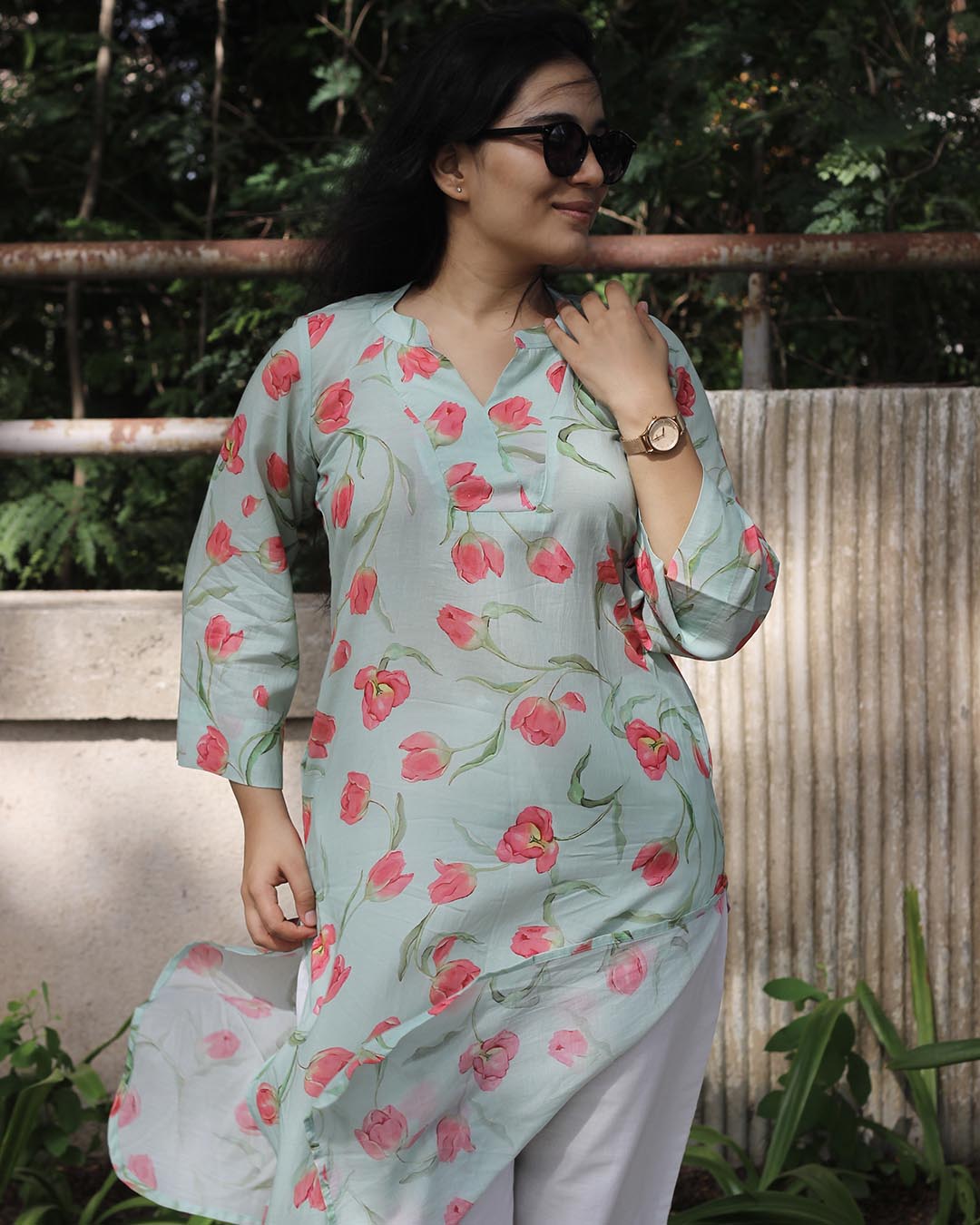 Sky blue floral Workwear Kurta