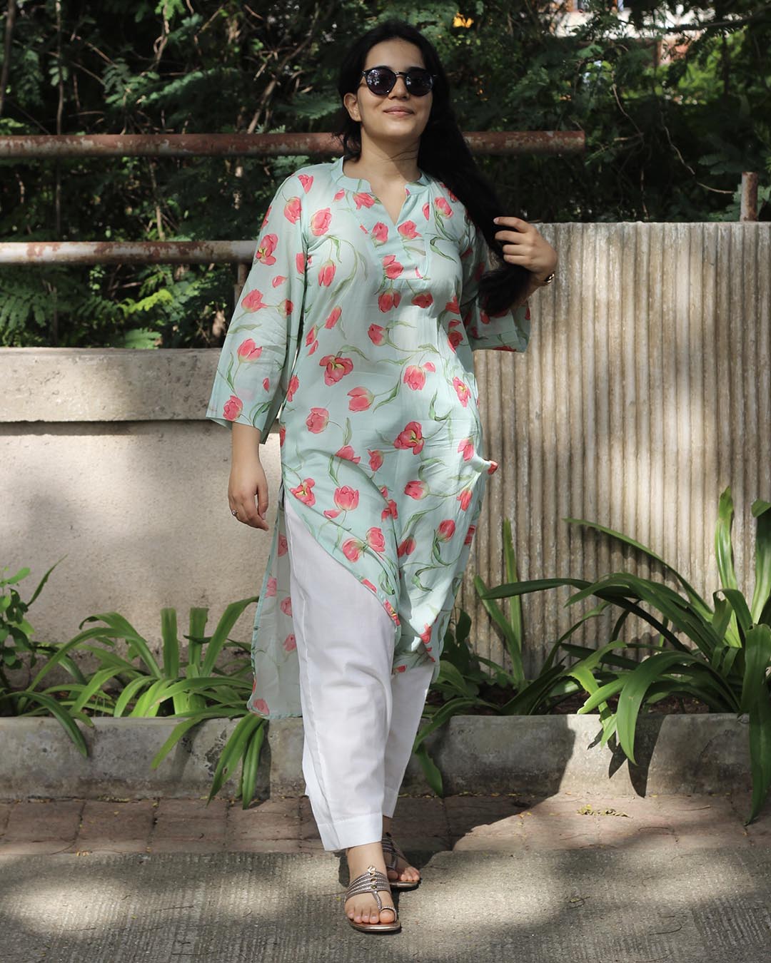 Sky blue floral Workwear Kurta