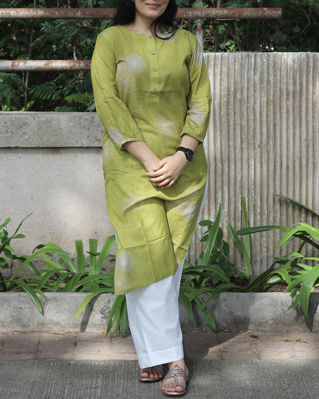 Lime Green pure cotton Long Kurta