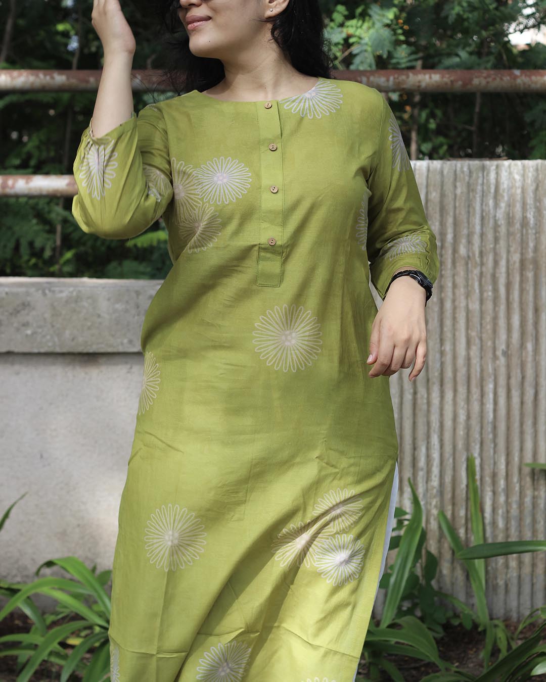 Lime Green pure cotton Long Kurta