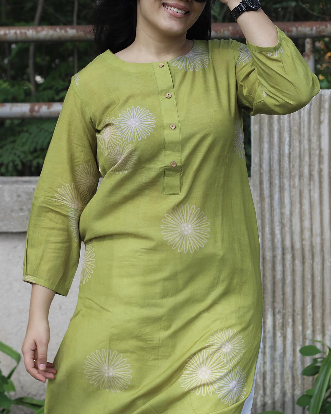 Lime Green pure cotton Long Kurta