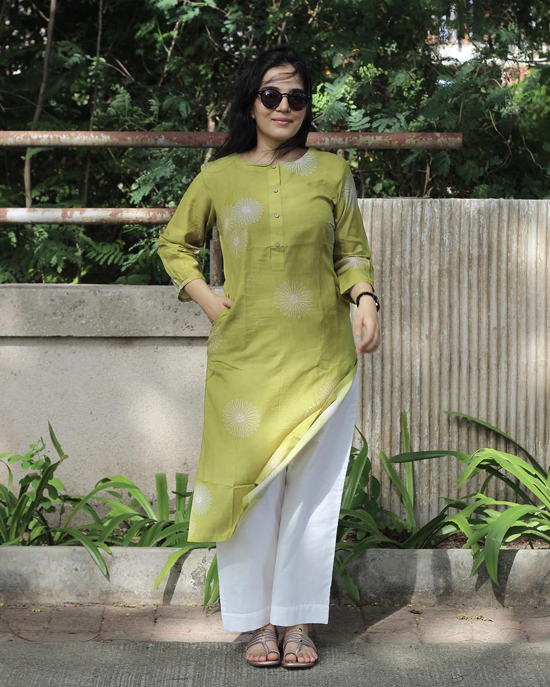 Lime Green pure cotton Long Kurta
