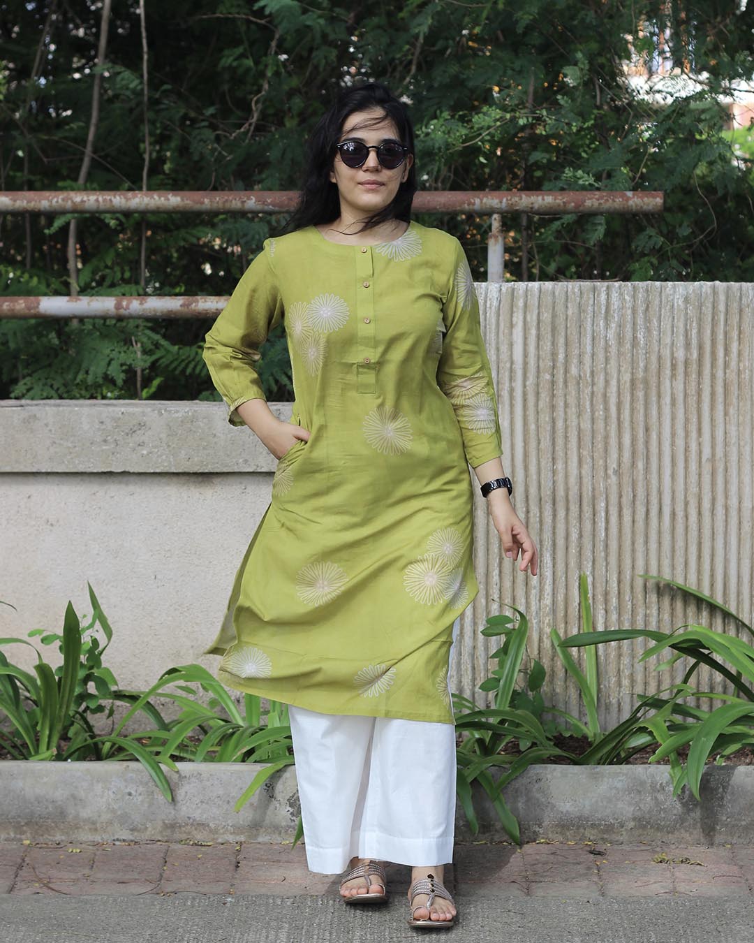 Lime Green pure cotton Long Kurta