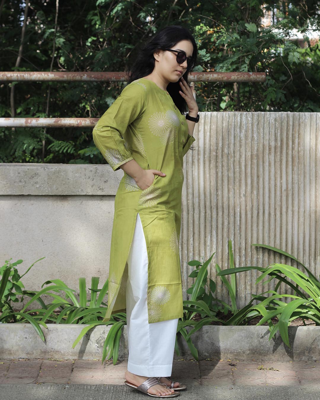 Lime Green pure cotton Long Kurta