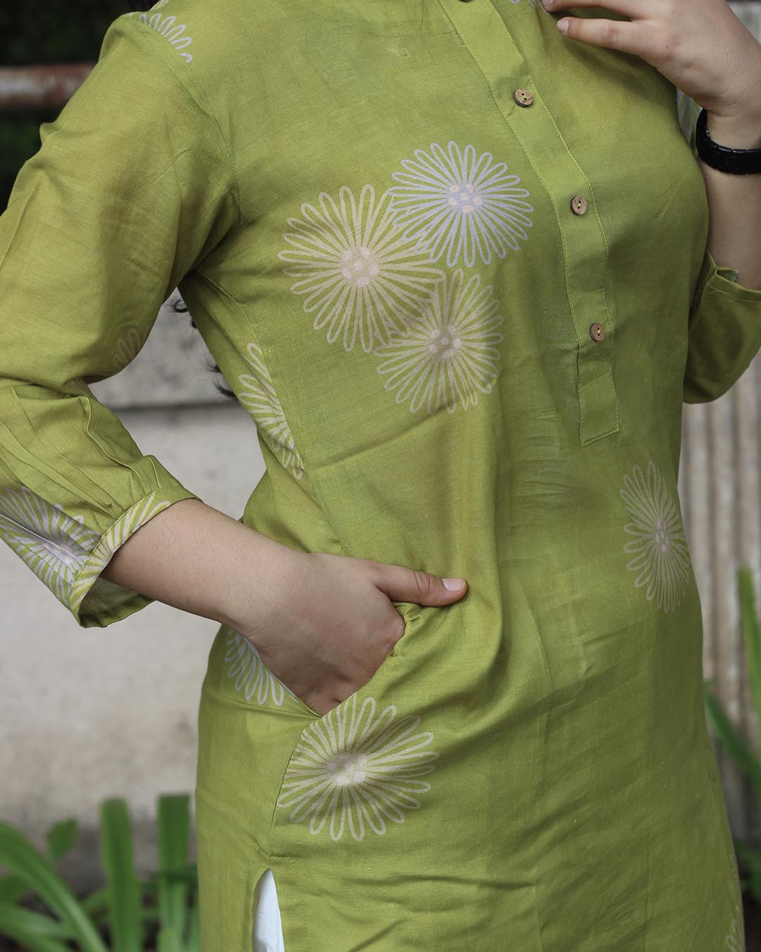 Lime Green pure cotton Long Kurta